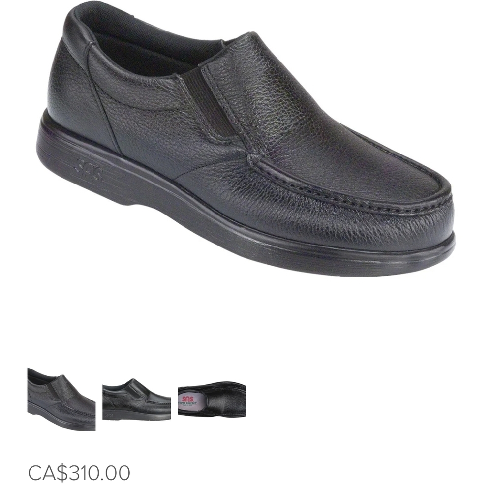 SAS Black Leather Slip-On Loafer